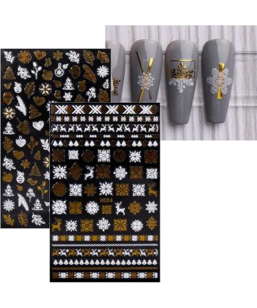 JMEOWIO Christmas Glitter Nail Art Stickers - 8 Sheets Snowflake Xmas Decals in Gold & White - Buy Online on GoSupps.com