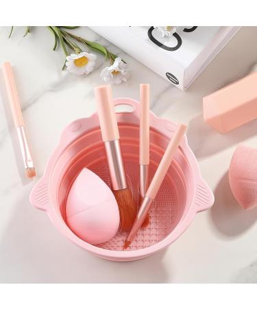 Foldable Silicone Makeup Brush Cleaner Bowl - 2 Pieces Portable Tool for Brushes Sponges & Puffs (Pink Gray) - Ideal for Travel - Buy Online on GoSupps.com