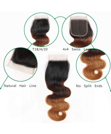 Ombre Body Wave Human Hair Bundles with Closure - Brazilian 3 Bundle Set (12 14 16) + 10 Inch T1B/4/30 - Weave Hair Extensions - Buy Online on GoSupps.com