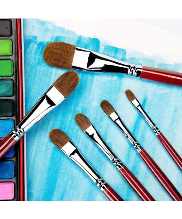 Red Weasel Sable Hair Artist Brushes Filbert Brush Set - 6Pcs for Acrylic, Oil, Gouache, Watercolor Painting - Wooden Handle - Buy Online on GoSupps.com