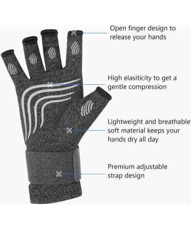 Duerer Arthritis Compression Gloves with Straps - Fingerless Support for RSI Carpal Tunnel & Hand Pain Relief (Grey M) - Buy Online on GoSupps.com