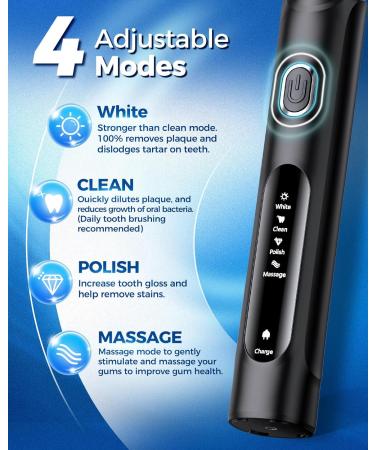 Rotating Electric Toothbrush for Adults with 8 Brush Heads (2 Types) Z Midnight - Buy Online on GoSupps.com