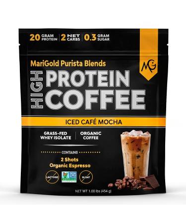 MariGold High Protein Coffee - Iced Caf Mocha 20g Grass Fed Whey Protein Isolate Energy & Workout Boost 2 Shots Organic Espresso Non-GMO 2 Net Carb 1 Lb Bag 15 Servings Iced Caf Mocha 1 Pound (Pack of 1)