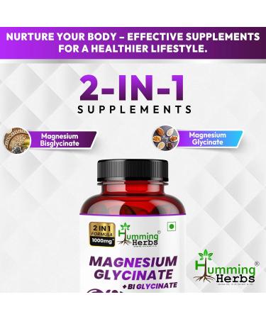 Humming Herbs Magnesium Glycinate & Bisglycinate 200 mg Elemental per Serving 120 Veg Capsules | Chelated Non-GMO Vegetarian - Buy Online on GoSupps.com