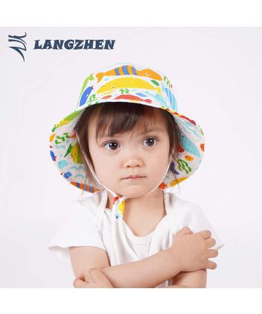 LANGZHEN Baby Girls Beach Sun Hat with Chin Strap, Colorful Fish Print - 6-12 Months - Buy Online on GoSupps.com