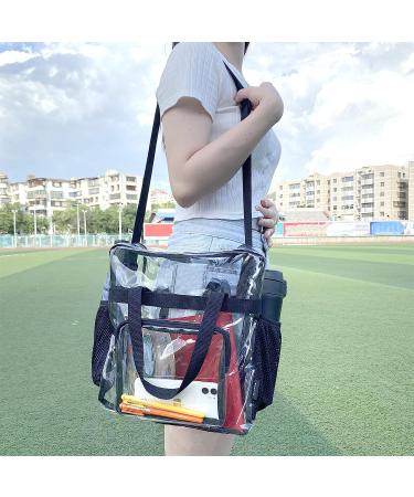 Stadium Approved Clear Tote Bag | Adjustable Shoulder Strap | Zippered Top | Black | 12x12x6 - Buy Online on GoSupps.com