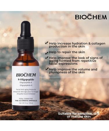 BIOCHEM 8-Oligopeptide Facial Anti-Aging Ampoule - Reduce Wrinkles & Firm Skin | Hydrating & Lifting | 1.01 fl. oz / 30 ml - Buy Online on GoSupps.com