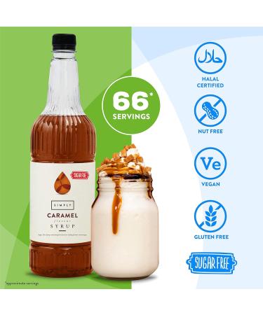 Simply Sugar Free Caramel Syrup Low Calorie Vegan & Nut Free Flavoured Syrup for Coffee Cocktails & Baking (1 Litre x 6) - Buy Online on GoSupps.com