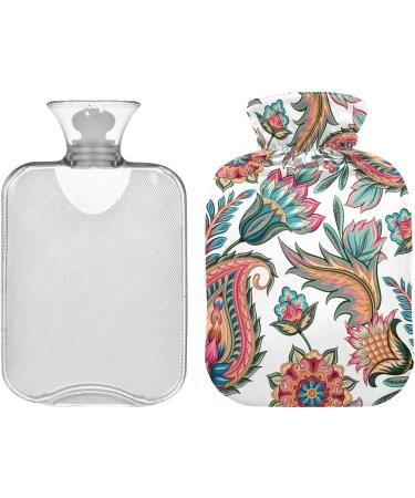 NAANLE 2L Transparent Hot Water Bottle with Paisley Flower Cover | Large Heat Therapy for Menstrual Cramps & Pain Relief - Ideal for Hands & Feet - Buy Online on GoSupps.com