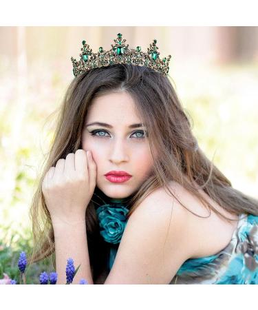 Baroque Queen Crystal Crown for Women - Vintage Princess Tiara Rhinestone (Green) - Buy Online on GoSupps.com