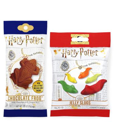 Jelly Belly Schokofrosch (15g) & Jelly Slugs snails (56g) with a holographic collection card-a must for Harry Potter fans Hogwarts delicacies