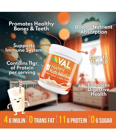 VAL Happy Kids Chicken Bone Broth Protein Powder - Natural Growth & Immune Support | 11g Protein 4g Inulin Non-GMO Gluten Free Sugar Free - 32 Servings Vanilla 1.2 lb - Buy Online on GoSupps.com