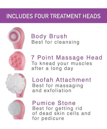 Spa Sciences NERA Shower Body Brush - 4-in-1 Exfoliation, Cleansing, Massaging - Body Brush, Loofah, Pumice Stone, Massage Head - All Skin Types - Buy Online on GoSupps.com