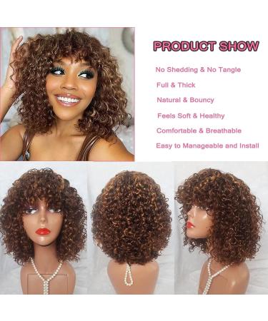 IMAYLI 12 Inch Short Human Hair Wig for Black Women - Glueless Ombre Deep Curly Bob with Bangs | 200 Density Highlight Blonde Deep Wave Wig - P4/30 - Buy Online on GoSupps.com