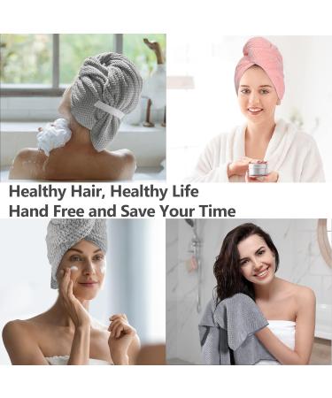 Microfiber Hair Towel Wrap 2 Pack - Large Drying Towel for Curly Long Hair - Anti-Frizz Turban Towels for Wet Hair - Gray/Pink - Buy Online on GoSupps.com
