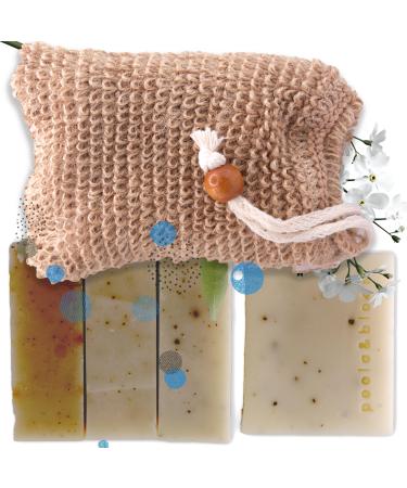 Luxury soap set for body & face with sisal peeling bag: Natural care with premium black tea & coffee peeling soap bars-ideal for moisture-giving & full body care black tea and coffee peeling pieces with sisal bag