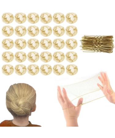 Shakeel 30pcs Invisible Hair Nets for Buns with 20pcs U Shape Hair Pins Ballet Hair Nets for Girls Mesh Ballet Bun Nets Hair Bun Nets Gold for Women Dancer Caterers