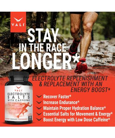 VALI Electrolyte Salts Plus 40mg Caffeine. Rapid Oral Rehydration Replacement Pills. Hydration Nutrition Powder Supplement Energy Recovery & Relief Fast. Fluid Health Essentials. 120 Veggie Capsules Electrolytes + Caffeine - Buy Online on GoSupps.com