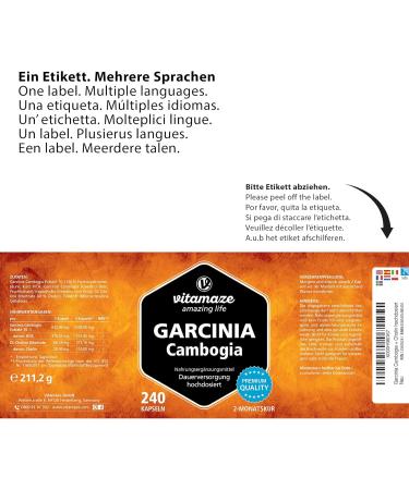 Garcinia Cambogia + Choline - High Dose Metabolism Support | 240 Capsules 60% HCA | Pure Nutritional Supplements Made in Germany - Buy Online on GoSupps.com