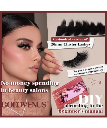 Goddvenus Eyelash Extension Kit Fluffy Individual Eyelashes Kit 20mm D Curl Russian Cluster Lashes Thick Eyelash Clusters Kit with Lash Individuals Bond and Seal Eyelash Applicator D-96D - Buy Online on GoSupps.com