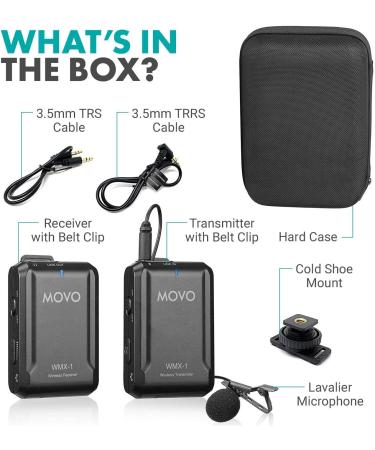 Movo WMX-1 Wireless Lavalier Microphone System for DSLR Cameras, Camcorders, iPhone, Android Smartphones & Tablets - 200ft Range - Buy Online on GoSupps.com