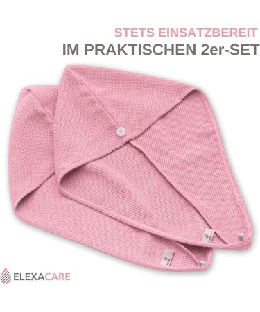 ELEXACARE Hair Turban Towel - 2-Piece Microfiber Set in Pink/Ros for Long Hair | Fast International Shipping - Buy Online on GoSupps.com