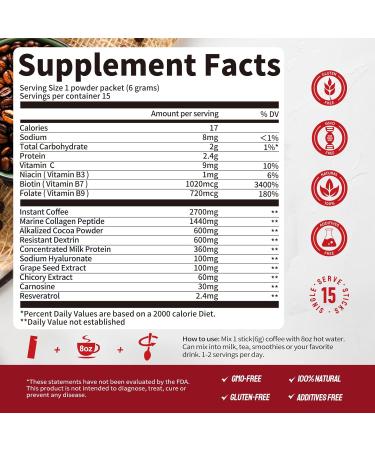 Mustsweet Instant Coffee with Vital Proteins Collagen Peptides Powder Joint Supplements for Women & Men Supports Skin and Gut Health 15 Servings - Buy Online on GoSupps.com