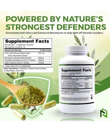 NATURE'S ABILITY Viralift: High Potency Immune Support Supplement with Standardized 40% Oleuropein Olive Leaf Extract Monolaurin Scutellaria Isatis Root - 180 Veggie Capsules (60 Day Supply) - Buy Online on GoSupps.com