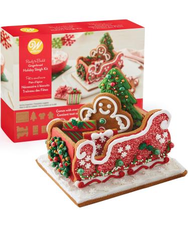 Gingerbread House Kit Addition. Christmas Sleigh Cookie Kit, Build It Yourself - Includes Gingerbread Panels, 5 Types of Candies, White Icing, Decorating Bag & Tip, Bundled With Fun Holiday Stickers SLEIGH W/COOKIES