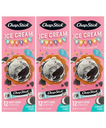 ChapStick Party Favors Ice Cream Social Lip Balm Packs (36 Sticks) Sweet & Fun Gifts for Teens & Adults 0.15 Oz Ea Cookies & Cream 0.15 Ounce (Pack of 36)