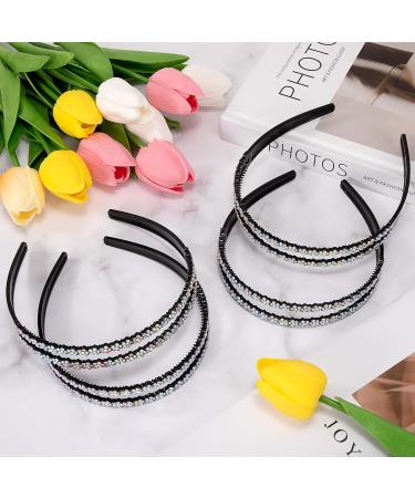 Rhinestone Headbands Double Row Non-slip Hard Hair Hoop Fashion Crystal Teeth Hairband Shiny Hair Bands for Women Girls Lady 4 Pieces (AB Colors) - Buy Online on GoSupps.com