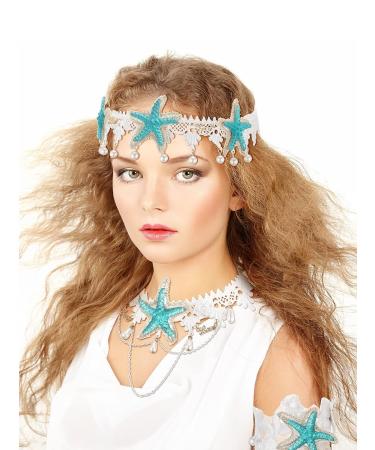 Dingion 6-Piece Halloween Mermaid Hair Accessories Set - Starfish Shell Headband, Necklace, Arm Bracelet, Band Clip, Sequin Body Glitter - Women/Girl Costume Supplies (White) - Buy Online on GoSupps.com
