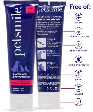 Petsmile Professional Dog Toothpaste | VOHC Approved Clinically Proven Plaque and Tartar Control Toothpaste | Made in USA Human Grade Ingredients Healthier Mouth Fresher Breath (Chicken 4.2 Oz) Rotisserie Chicken 1 count (Pack of 1) - Buy Online on GoSupps.com