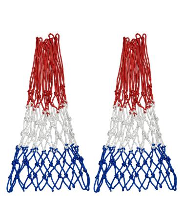 Sanung 2 Pack Heavy Basketball Net Rainproof Sunscreen, Red White Blue Bold Polyester Braided Rope, 12 Loops for Indoor Outdoor Professional Competitions