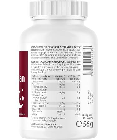  ZeinPharma ZeinPharma L-Tryptophan 500mg 90 capsules (diet for 6 weeks) Dietary treatment for sleep disorders Made in Germany - Buy Online on GoSupps.com