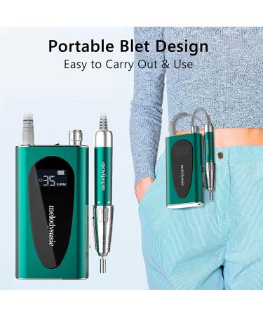 MelodySusie 35000RPM Rechargeable Nail Drill | Cordless Portable Electric File for Acrylic Gel Nails | Manicure Pedicure Tool with Low Noise & Heat | Sparkle Plus (Green) - Buy Online on GoSupps.com