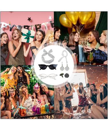 Polka Dot Headband - 1950s Headbands and Drop Earrings Set - Vintage Polka Dot Hair Bands with Chiffon Scarf Eye Glasses for Girls White One Size - Buy Online on GoSupps.com