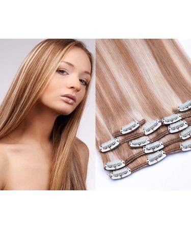 Clip in extensions set 100% real hair 7 part 70g hair extension 55cm clip -in hair extension in the color #18/613 Dark blonde - bright light blonde
