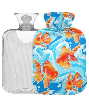 Oarencol Goldfish Hot Water Bottle with Cover 2L Transparent for Pain Relief Cramps