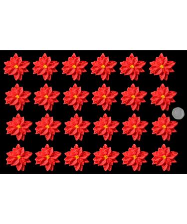 24 x Edible 3D 40mm Large Christmas Poinsettias Flowers icing toppers cake cupcakes decorations (Red)