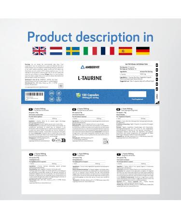 Taurine 1000 mg - 180 capsules - Approvisionnement de 3 mois | Acide amin v g talien facile avaler dosage lev et sans agents de remplissage artificiels | Ambervit - Buy Online on GoSupps.com