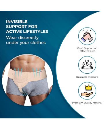 Wonder Care Hernia Belt for Men - Inguinal Support with Removable Compression Pads | Pain Relief Truss Brace - Flexible & Adjustable Groin Straps (Beige S/M 34-44 inch - Buy Online on GoSupps.com