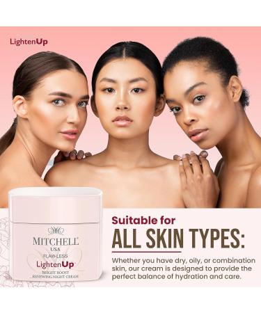 Lighten Up Flaw-Less Bright Boost Renewing Night Cream - 50g - Deeply Moisturizing Evens Tone Boosts Radiance Smooths Texture - Brightening Face Cream For All Skin Types with Imperial Peony - Buy Online on GoSupps.com