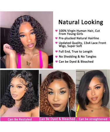 MSGEM 13x4 Deep Wave Brazilian Curly Bob Wig 10 | Transparent Lace Front Human Hair Wig for Black Women | Pre Plucked Wet and Wavy Frontal Wig with Baby Hair - Buy Online on GoSupps.com