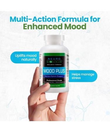 Mood Plus Complete Mood Support Supplement - 5-HTP Niacin GABA & Ashwagandha for Stress Relief Brain Support & Serotonin Regulation - 60 Capsules - International Shipping Available - Buy Online on GoSupps.com