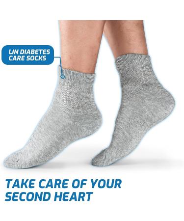 LIN Diabetic Socks for Men & Women - Non-Binding Circulatory Extra Wide Top - Ideal for Edema, Neuropathy & Lymphedema - Quarter/Gray - 12 Pairs - Size 10-13 - Buy Online on GoSupps.com