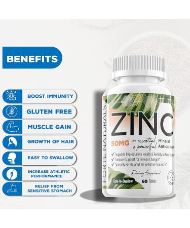 Forte Naturals Zinc 50mg Supplements for Sensitive Stomachs - 60 Vegan Tablets - Buy Online on GoSupps.com