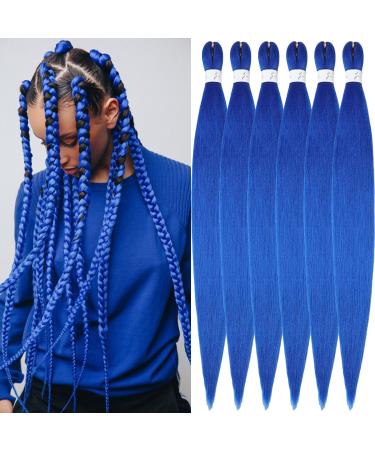 Xusuperb Pre Stretched Braiding Hair Blue 30 inch Easy Braids Extensions Blue Kanecalon Kunsthaar for braiding 6 packs Pres stretched in braiding hair yaki rasta braids hair extensions (blue#) 76 cm (6 Pack) blue#