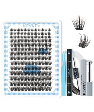 KevKev Eyelash Extension Kit 168Pcs Lash Extension Kit Individual Lashes with Lash Bond and Seal Lash Applicator Tool Lash Remover for Eyelash Extensions (Cloudy D-8-18mix) D-Mix (8-18mm) Kit Cloudy