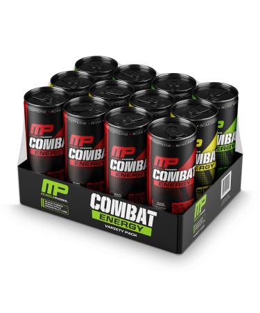 MusclePharm Combat Energy Drink 16oz (Pack of 12) Variety Pack - Grapefruit Lime, Green Apple & Black Cherry - Sugar Free Calories Free - Perfectly Carbonated with No Artificial Colors or Dyes Variety Pack (Grapefruit Lime, Black Cherry, Green Apple)